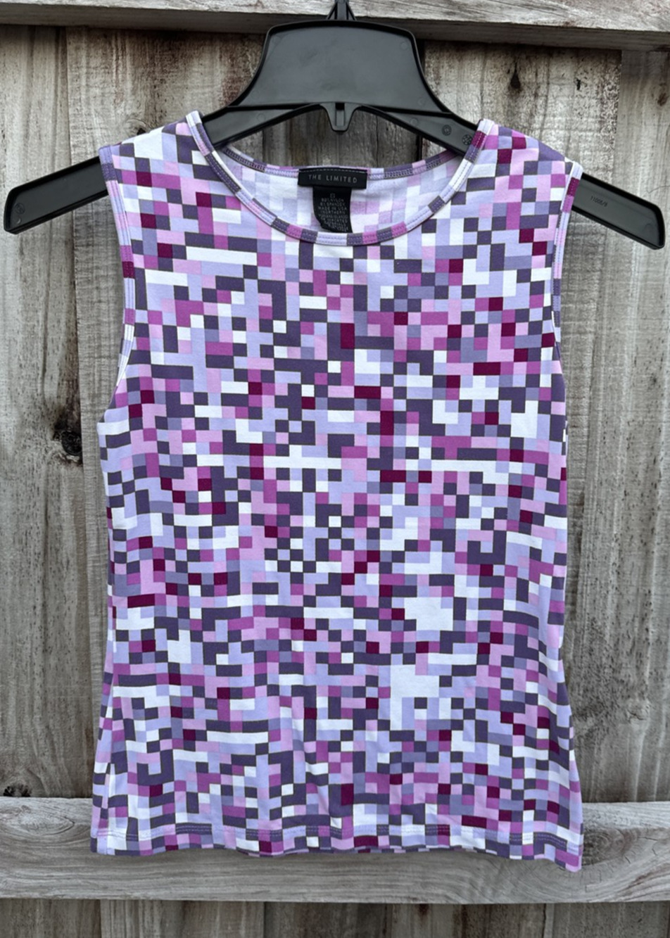 The Limited Womens Sleeveless Tank Top Round Geo Pixelated Boho Retro Colorful M